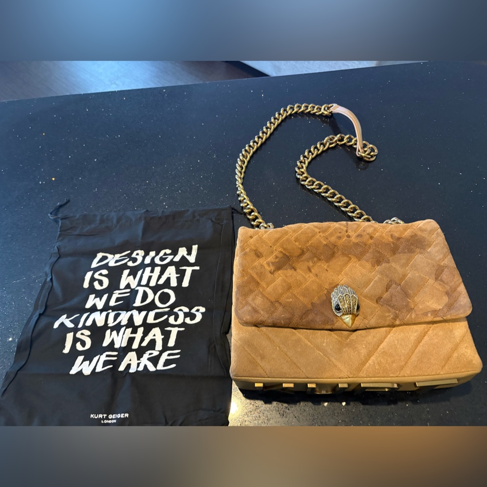 Kurt Geiger Tan Quilted Shoulder Bag with Gold Chain